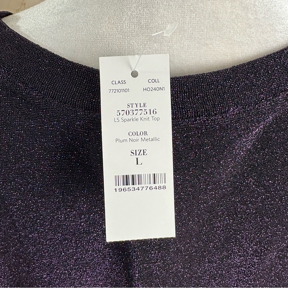 NEW White House Black Market Shimmer Deep Purple Long Sleeve Top - Picture 9 of 10